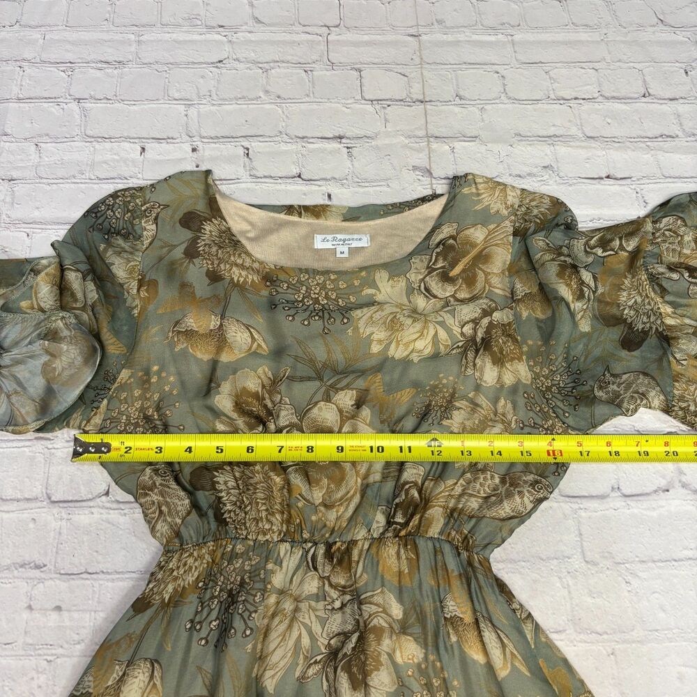 Women's Green Floral Midi Dress with Ruffle Sleeves - Picture 2 of 16